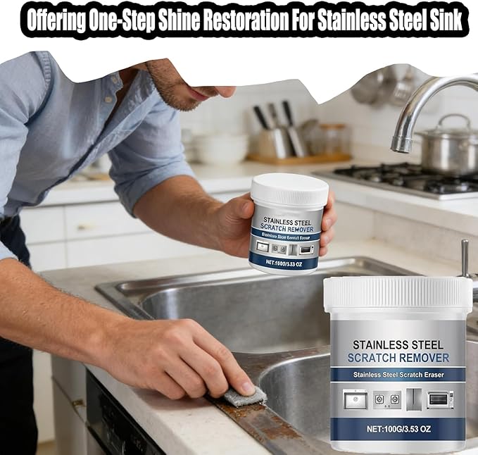 Stainless Steel Scratch Remover Kit, Multi-purpose Stainless Steel Scratch Remover Paste, 100g All-Purpose Restorer for Fridge Stove Faucet Appliance Aluminum Restoration Maintenance (1Pc)