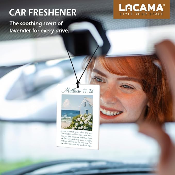 Lacama Blue Christian Car Air Freshener 3Pcs, Coastal Flower Christian Bible Verse Cars Scents Air Freshener for Women Girls Gifts, Blue Religious Car Accessories Interior Mirror Decor Hanging