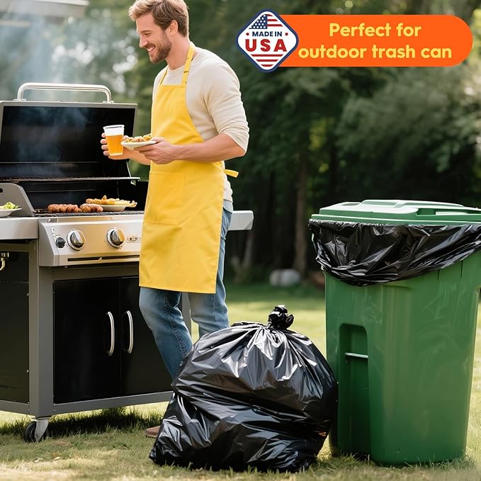 Delxo 55-60 Gallon Trash Bags, 100 Count – 0.9 Mil Medium Duty Garbage Bags, Durable & Puncture-Resistant Plastic Bolsas para basura, Perforated Design– Made in USA for Kitchen, Yard, Office (Black)