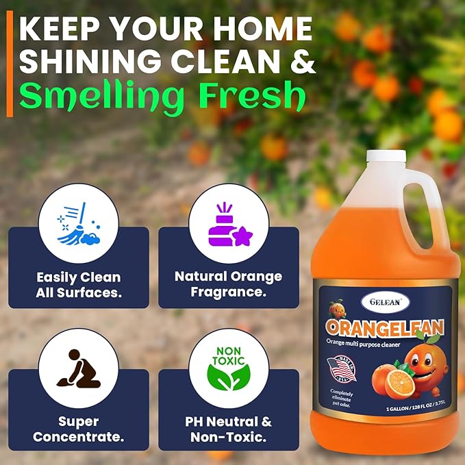 Multi Purpose Cleaner and Carpet Cleaner Pet eliminator Concentrate MAKES 64 GALLON - pH Neutral - ORANGELEAN Extra Strong Odor Floor Cleaner - USA Made - Best Orange Stain Remover for Dog Pee 128 oz