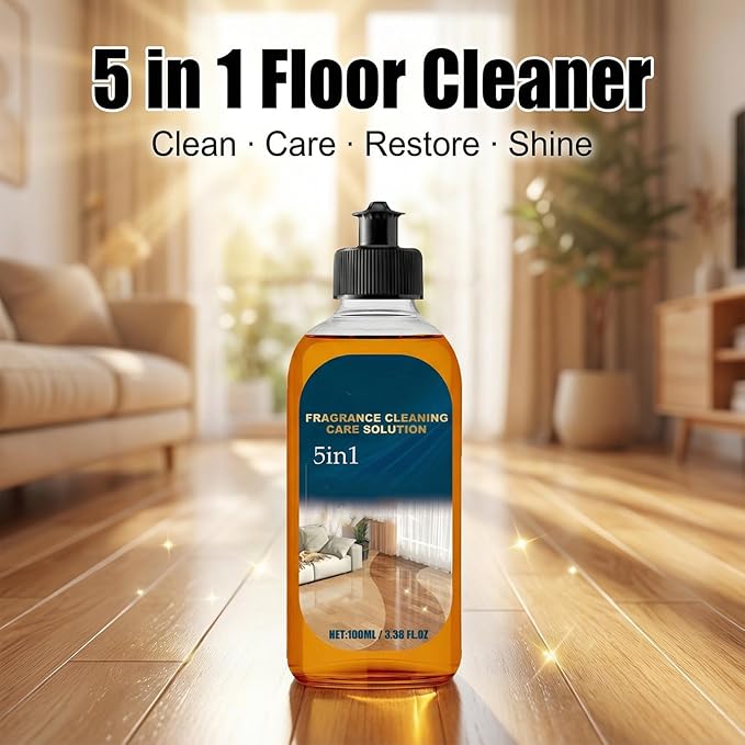 5 in 1 Floor Cleaner, 2026 New Fast-Drying Fragrance Cleaning Care Solution 5 In 1, Multi-Surface Floor Cleaner, Dual-Action Stain and Odor Remover, Restore Hardwood FloorShine (1PCS)