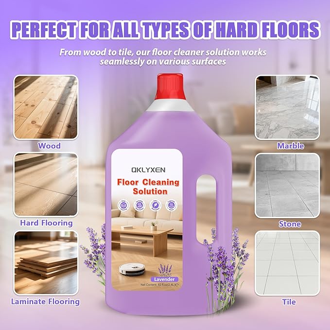 82FL OZ/2.42 L Lavender Scent Floor Cleaning Solution Compatible with Roborock Robot Vacuum (Qrevo/Q7/Q10/Saros 10R/F25), Floor Cleaner for All Robot Vacuums & Cordless Wet Dry Vacuum with Mopping