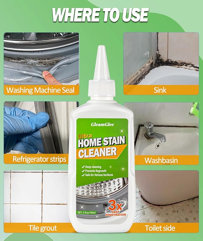 Home Remover Gel, Powerful Washing Machine Gasket Cleaner, Heavy Duty Cleaning Solution for Washing Machine, Refrigerator Strips, Bathroom Grout, Tiles, Sink, Shower - 5 Fl.Oz
