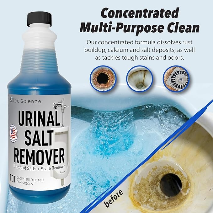 Urinal Salt, Calcium and Mineral Scale Remover - Eliminates Urine Odor, Destroys Uric Acid Salt, Deposit Buildup