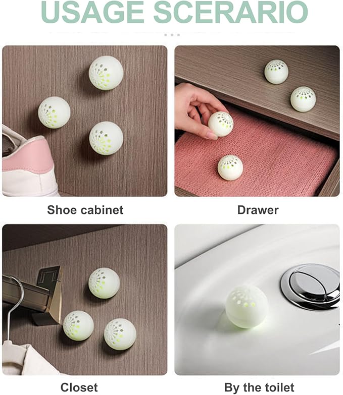 60PCS Sneaker Deodorizer Balls, 1.6 Inch Shoe Smell Balls, Natural Shoe Freshener for Home Office Wardrobe Drawer Car Gym Bags