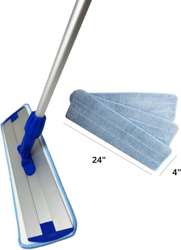 FMFR Microfiber Floor Mop Cleaning System 24-inch Dust Mop with 3 Reusable Pads for Hardwood Vinyl and Tile, 360-Spin Floor Mop Head - Telescopic Handle - Household Cleaning Tools