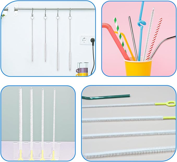 Heavy-Duty Straw Cleaner Brush Set - 8-Pack 12-Inch Long Brushes for Stanley Cup, Yeti & Hydro Flask | Flexible Core Deep-Cleans Baby Bottles, Tumbler Straws, Narrow Tubes (4 Sizes)
