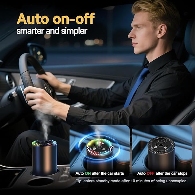 Smart Car Air Freshener with Star Light & 150ml Diffusers Oil Refills, Auto On/Off Aroma Diffuser, 3 Adjustable Modes Rechargeable Aromatizante para Carro - Car Diffuser（Cologne*3）