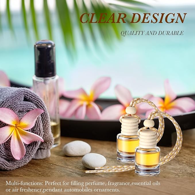 Domensi 150 Pieces Hanging Car Diffuser Air Freshener Bottle Bulk Empty Glass Refillable Perfume Bottles Oil Diffuser Aromatherapy Pendant for Auto Interior Ornaments Decor (Clear)