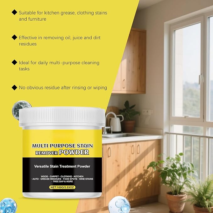 Multi-Purpose Stain Remover Powder – Fast-Acting Cleaner for Kitchens, Bathrooms, Floors, Toilets & Cars, Removes Limescale, Rust, Yellowing & Tough Stains (2)
