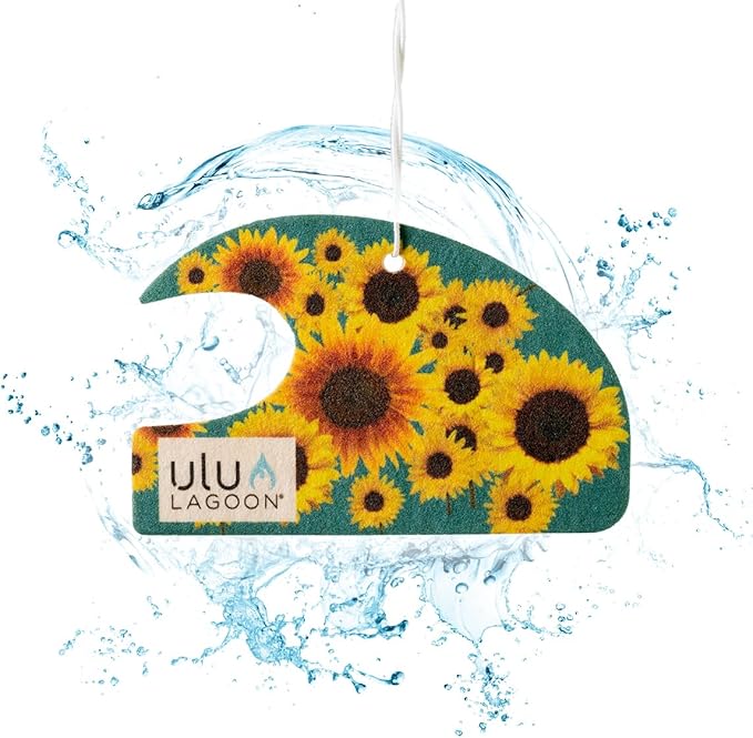 ulu Lagoon Hanging Car Air Freshener | Tropical Beach Coconut Surf Wax Scent Mini Wave | Long Lasting Car Freshener, Closet and Beyond | Made In USA | 3 Pack (Sunflower)