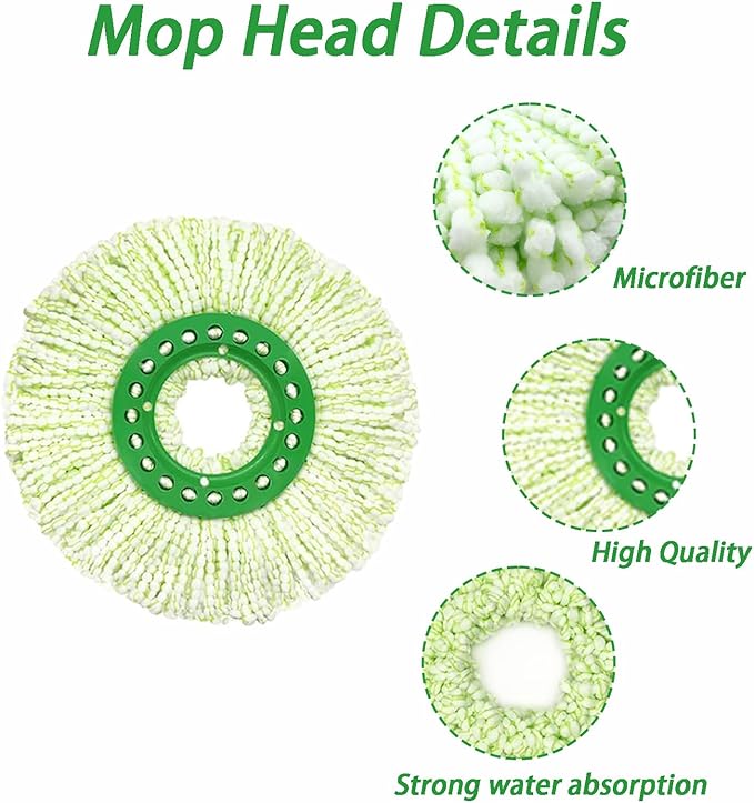 3PCS Mop Head Replacement for Libman Tornado Spin Mop, Machine Washable Microfiber Mop Refill Head Replace, Green