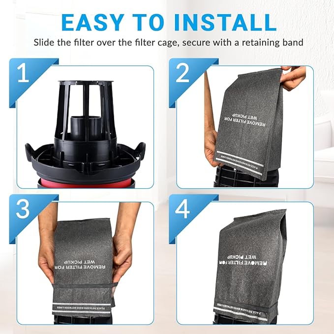 12 Pack CMXZVBE38737 Dry Filter Bags Replacement for Craftsman 2 to 2.5 Gallon Wet Dry Vacuums and Powerhead Bucket Vac, Part# 38737/9-38737, with 4 Retaining Bands