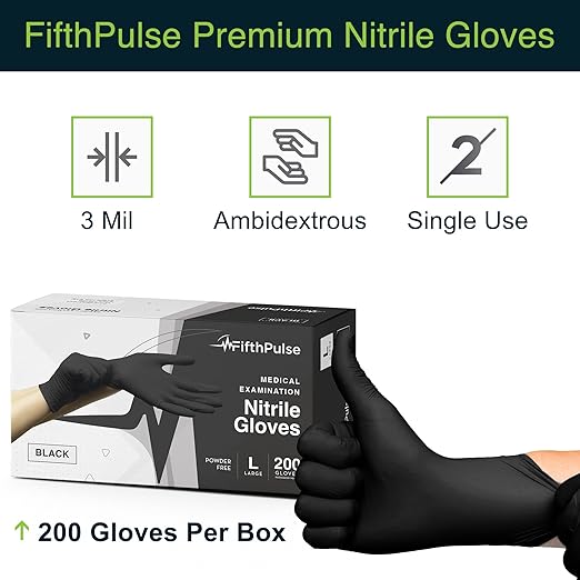 Black Nitrile Disposable Gloves X Large, 200 Count - Latex Free Medical Gloves, Dental and Surgical Grade - Powder Free Rubber Gloves