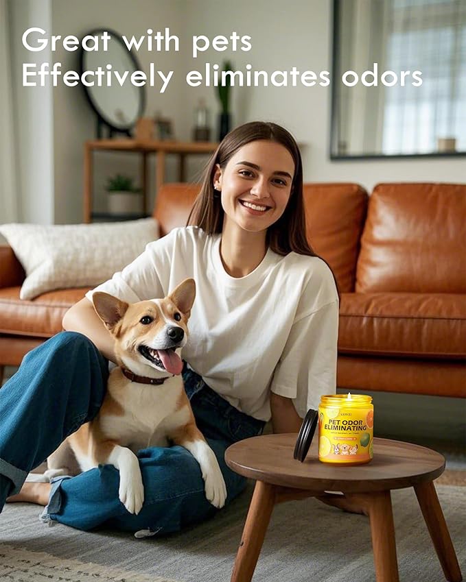 AOOVOO 4 Pack Lemon Citrus Pet Odor Eliminating Highly Fragranced Candle - Eliminates 95% of Pet, Smoke, Food, and Other Smells Quickly, Non Toxic Air Freshing Soy Candle
