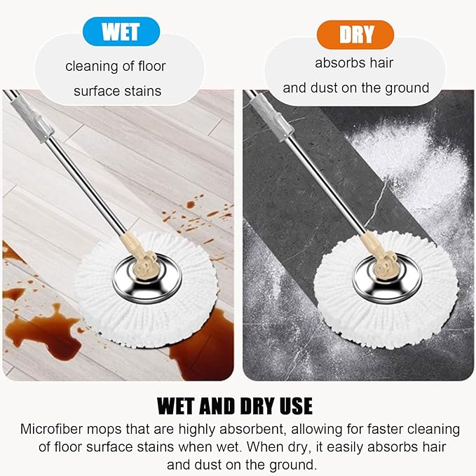 360 Spin Mop and Bucket with Wringer Set - Wet and Dry Use Microfiber Mop - Lightweight and Compact Cleaning System for All Floor Types,Blue