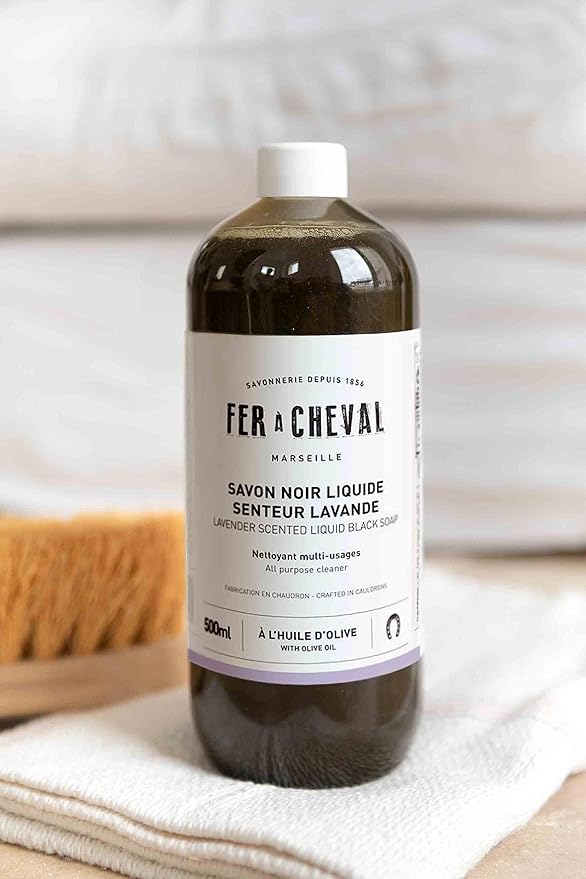 Fer à Cheval Liquid Black Soap All Purpose Cleaner with Olive Oil, Concentrated Multi-Use Cleaner for Home Surfaces, 500 ml/16.91 fl oz, Lavender Soap