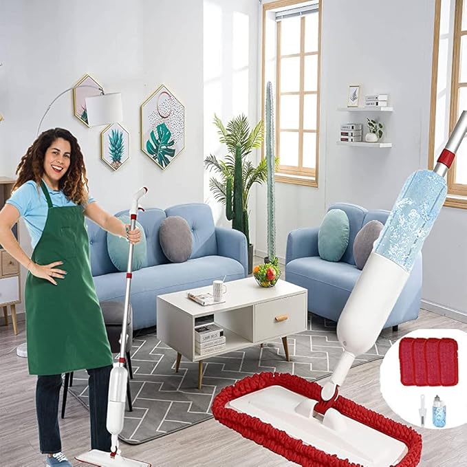 Spray Mop for Floor Cleaning, Wet Dry Microfiber Mop with 4 Washable Pads 650 ml Refillable Bottle and 1 Scraper for Home Kitchen Hardwood Laminate Wood Vinyl Ceramic Tiles Wooden Floor