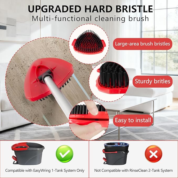 Spin Mop Replacement Set, Compatible with O-Ceda EasyWring 1-Tank Spin Mops 2 Microfiber Mop Head Refills, Adjustable 30–58 in Stainless Steel Handle, Scrubber Brush Head and Spin Base (M, Round)