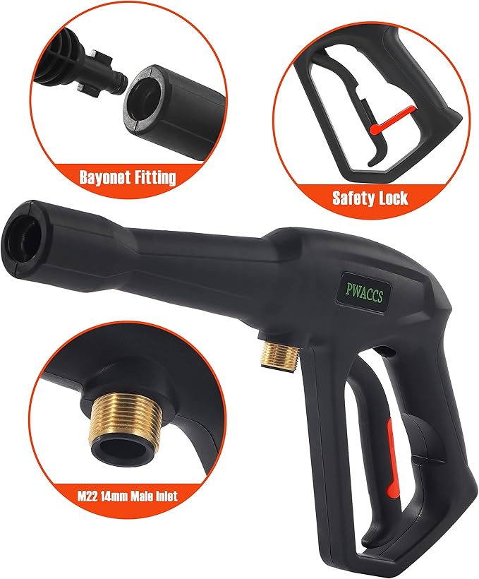 PWACCS Pressure Washer Gun Replacement with Extension Wand Kit — Power Washing Trigger Handle with 5 Spray Nozzles — Pressure Washer Parts Compatible with Ryobi, Green Works & Karcher — 2000 PSI MAX