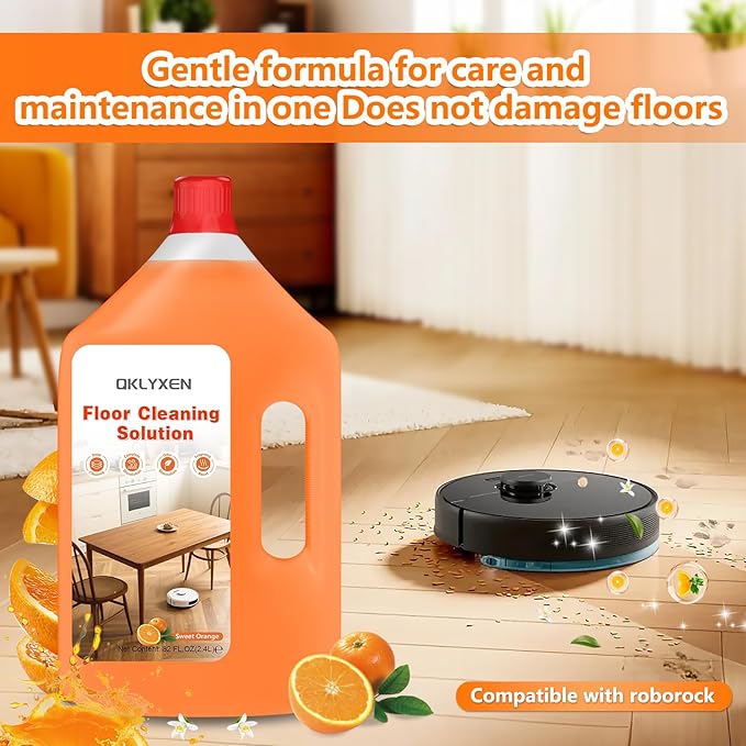 82 FL OZ/2.42 L Sweet Orange Scent Floor Cleaning Solution Compatible with Roborock Robot Vacuum (Qrevo/Q7/Q10/Saros 10R/F25), Floor Cleaner for All Robot Vacuums & Cordless Wet Dry Vacuum