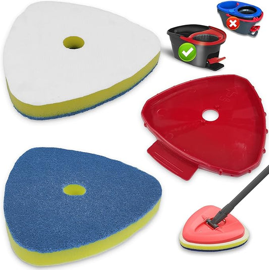 Spin Mop Replacement Head for O Cedar EasyWring 1 Tank, Includes 2 Magic Scrubber Sponge Brushes & 1 Connector Attachment for Kitchen, Bathrooms, Glass and Various Hard Surfaces