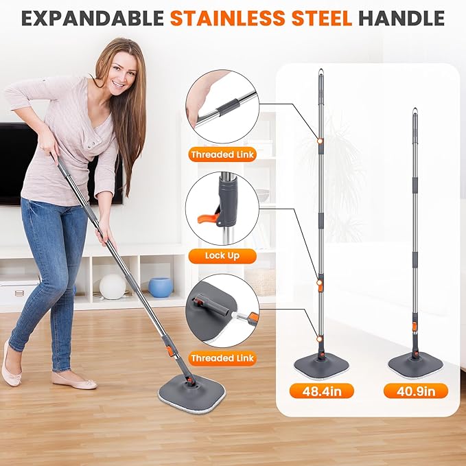 Chabatree Mop and Bucket Set，Spin Mop and Bucket Set with Separate Dirty and Clean Water，6 Replaceable Mop Pads，Deep-Cleaning Mops for Floors, Versatile Mops for Walls