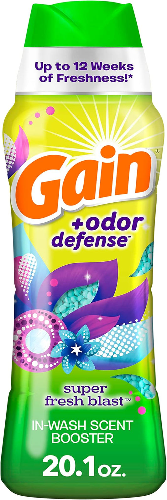 Gain + Odor Defense Laundry Scent Booster Beads for Washer, Super Fresh Blast Scent, 20.1 oz, HE Compatible