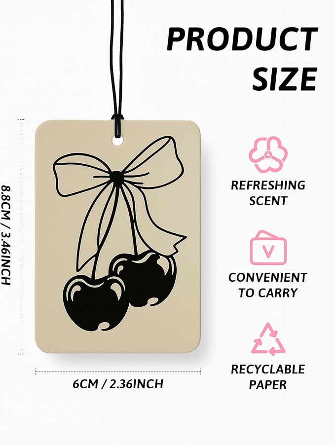 Black Coquette Girly Car Air Freshener 4 Pcs, Dark Retro Bow Cherry Ace Card Cheetah Hanging Air Freshener for Cars Closet Drawer Books, Preppy Girly Car Accessories Mirror Decor for Women