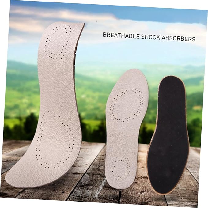 1pair Breathable Leather Insoles Shock-Absorbing Comfortable Shoe Pads for Sports and Daily Wear - and