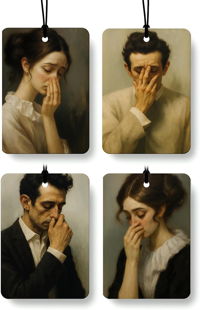 Funny Bathroom Cologne Air Freshener 4 Pcs, Classical Vintage Humor Portrait Painting Hanging Air Freshener for Cars Bathroom Dorm Books Decor, Retro Accessories Gifts for Women Girls Men