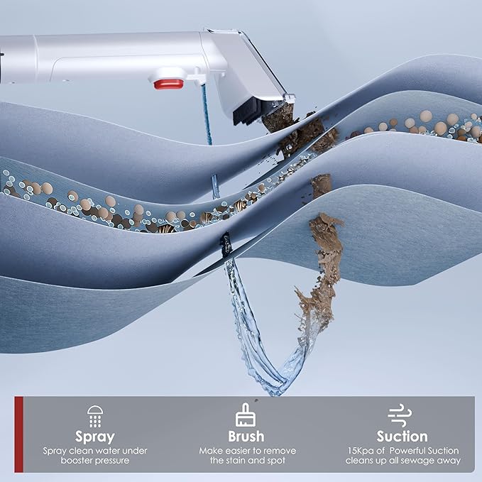 Portable Upholstery and Carpet Cleaner Machine, 15Kpa Spot Cleaner Deep Cleans Pet Stains, Couch Cleaner with 3 Tools and Self-Cleaning System for Area Rugs, Furniture, Stair, Car, Rose