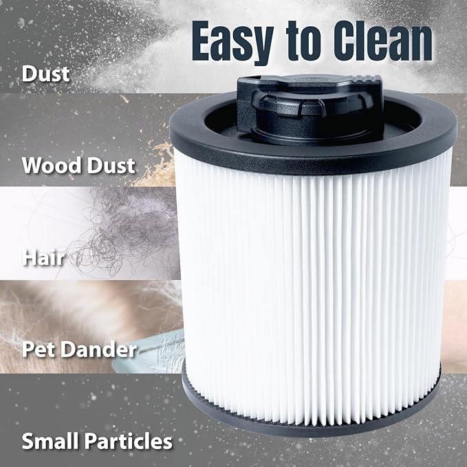 POWERTEC DXVC6910 Cartridge Filter for DeWalt 6-16 Gal. Wet/Dry Vacuums, Shop Vac Filters for DXV09PA, DXV10S-QT, DXV09P-QTA, DXV06P-QT, DXV10P-QT Shop Vacuum, 1 Pack (75120)