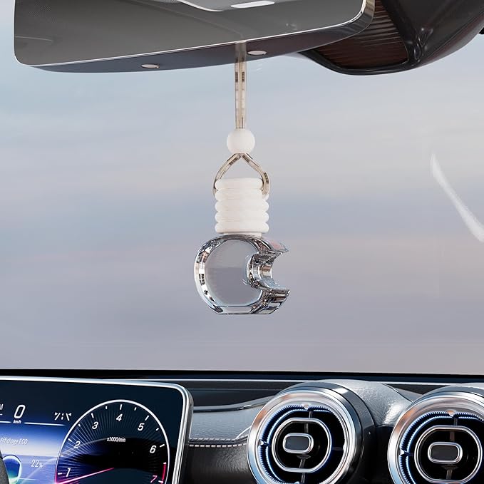 5PCS Hanging Car Air Freshener, Auto Interior Decoration 8 ml Oil Diffuser Perfume Aromatherapy Pendant Empty Glass Bottle, Fragrance Ornament with Vent Clip Wooden Cap and Rope (Apple)
