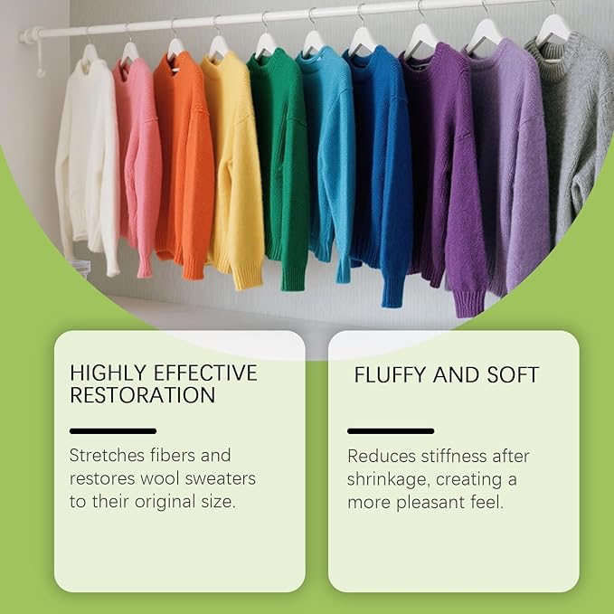 Organic Wool Care for Restoring Wool and Silk, Returns the natural elasticity to woolen fabrics Wool Sweater Shrinkage Repair & Restoration Solution