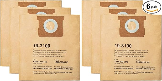 STANLEY Filter Bag 19-3100,for 5-8 Gallon Wet/Dry Vacuum,Compatible with STANLEY SL18115 SL18115P SL18116 SL18116P SL18117 SL18701P-10A SL18410P-5A SL18410-5B and Porter-Cable PCX18406-5B,(Pack of 6)