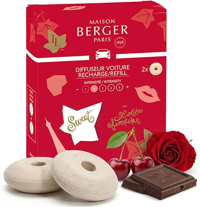 Maison Berger Luxury Car Diffuser Refill Set – Ceramic Inserts for Vent Clip Diffusers, 4-Week Passive Diffusion, Premium In-Car Fragrance Refill, Made in France (Lolita Lempicka Sweet)