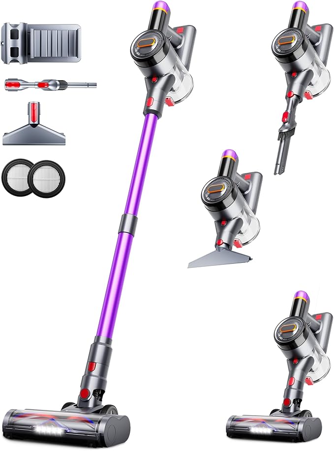 Cordless Vacuum Cleaner, 550W 45Kpa Vacuum Cleaners for Home, 60Mins Cordless Stick Vacuum with LED Display, Self-Standing & Anti-Tangle, 8-in-1 Wireless Vacuum for Carpet Pet Hair Hardfloor