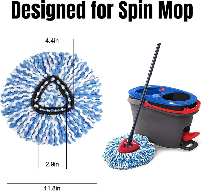 12 Pcs Spin Mop Replacement Heads, 360° Easy Wring Spin Mop 100% Microfiber Refill, Easy Cleaning Spin Mop Heads, 2 Tank System Replace Head for Easy House Cleaning Floor Mopping, Blue&White