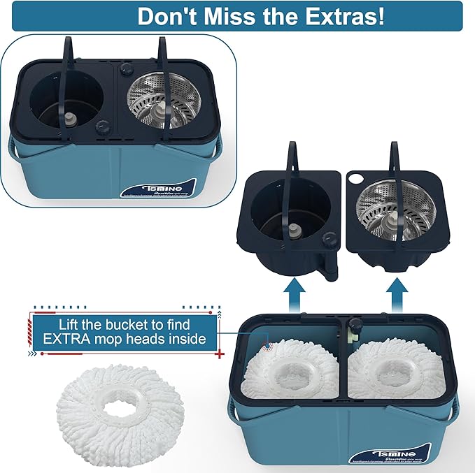 Spin Mop Bucket with 18 Pcs Mop Heads