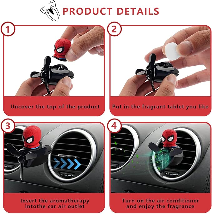 Car Air Freshener Cute Cartoon Hero Pilot Car Diffuser Rotating Propeller Automotive Air Outlet Fan Creative Car Perfume Decoration Men Cool Car Accessories