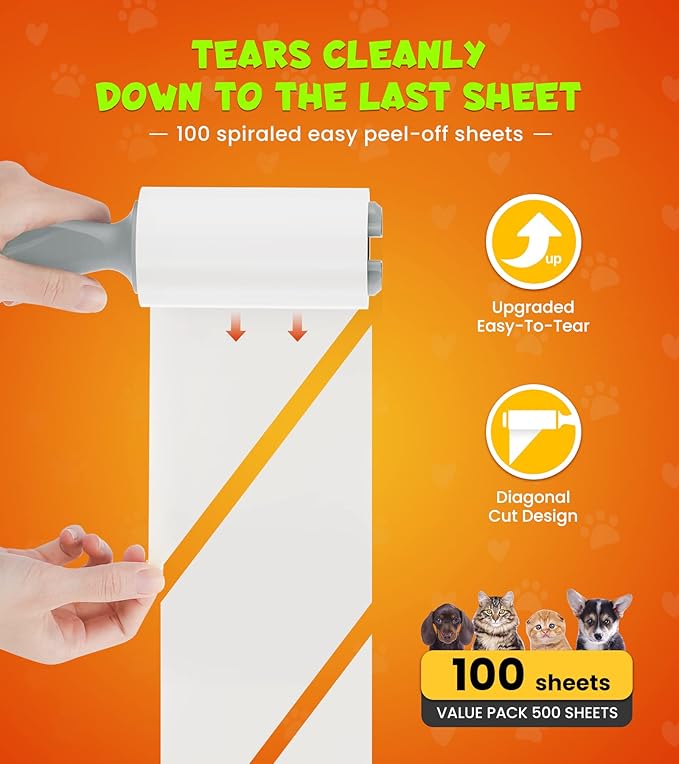 Lint Rollers for Pet Hair Extra Sticky, 500 Sheets Mega Value Set Roller with 2 Upgraded Handles, 5 Portable Lint Roller for Clothes, Furniture, Carpet, Dog & Cat Hair Remover