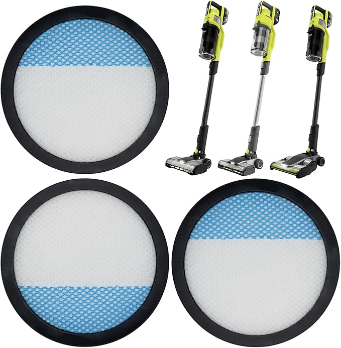 3 Pack Filter Replacement for Ryobi 18V 1 + Cordless Stick Vacuum PBLSV716K, PBLSV716B, PBLSV717K, PBLSV717B, PCL720K, PCL720, Compare to Part A32SV720N