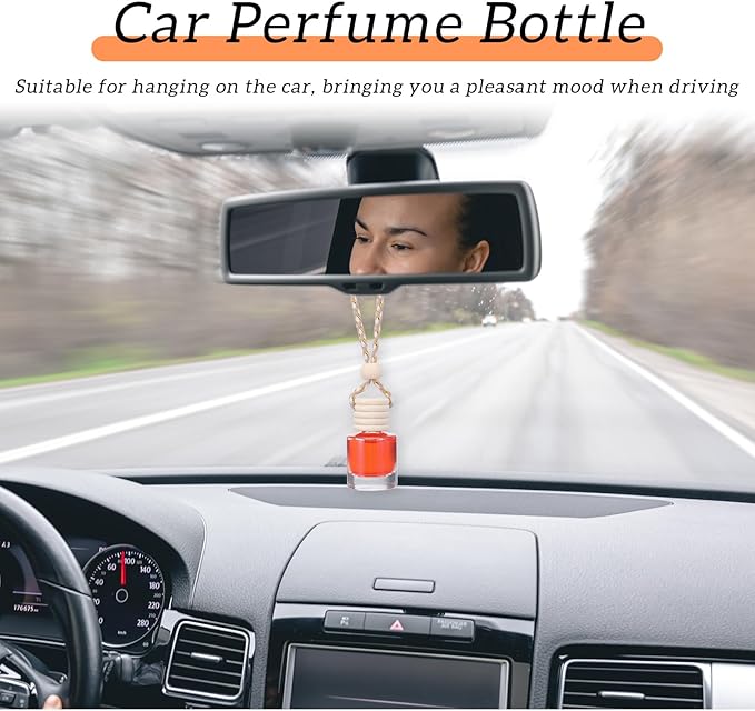50 Pcs Hanging Car Air Freshener Car Diffuser Bottles Empty Glass Perfume Bottles Freshener Diffuser Bottle Pendant for Essential Oil Fragrance Aromatherapy Bottle Ornament (Cylinder)