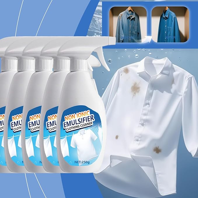 Non Ionic Emulsifier Clothing Cleaner, 10.56oz Laundry Stain Remover Spray, Clothes Oil Laundry Cleaning Remover, Strong Decontamination for Grease/Oil/Food Stains on Clothes & Shoes (1Pcs)