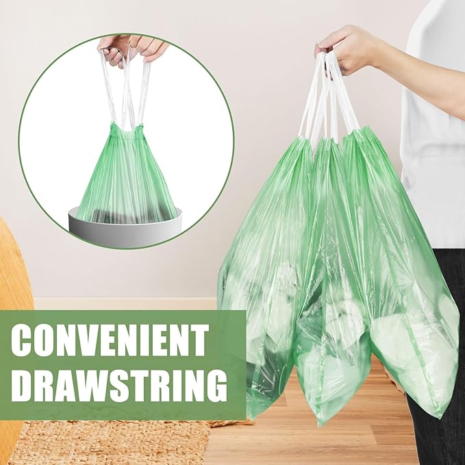 4 Gallon Trash Bags Drawstring 100 Count, JUKFITA Strong Small Garbage Bag, Unscented Trash Can Liners for Bathroom Restroom Office Kitchen, Green