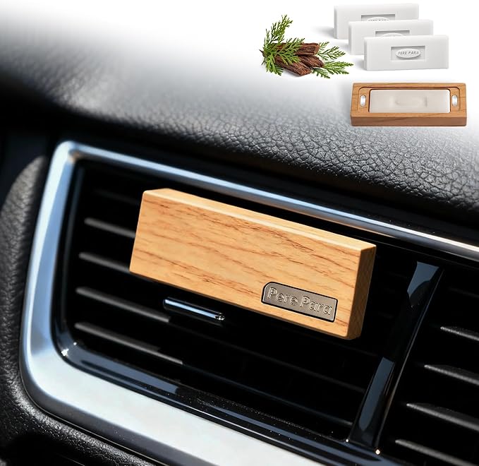 4 Refreshing Scent Bags Wood Car Air Freshener Vent Clip (Burlywood, Misty Grove)- Natural Scent Diffuser for Car, Truck & SUV with Premium Essential Oil Starter Kit Gift for Men & Women