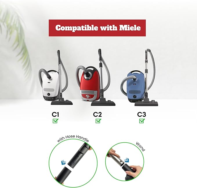 For Miele Vacuum Cleaner Attachments for Carpet, Tile Hard Floors, Dryer Vent, Corner, Car Detailing -Horsehair Hardwood Floor Brush, Flexible Crevice Tool & More Compatible with Miele C1 C2 C3
