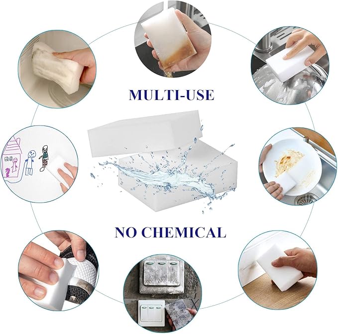 Magic Sponge Eraser, 50 Pack Melamine Sponge Sheets Foam in Bulk, All-Purpose Large Kitchen Dish Cleaning Pads, White Nano Scrub Non-Scratch Cleaner for Household, Bathroom, Wall