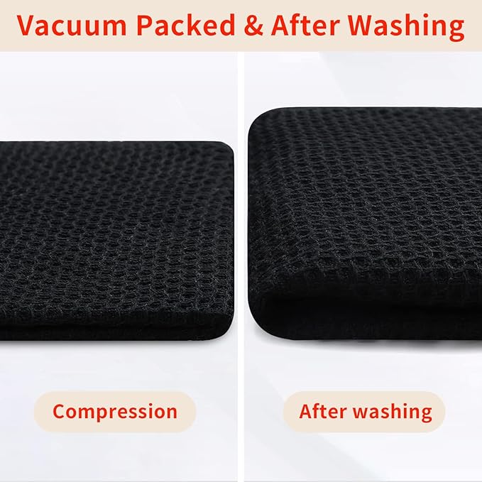 Homaxy 100% Cotton Waffle Weave Kitchen Dish Towels, Ultra Soft Absorbent Quick Drying Cleaning Towel, 20x28 Inches, 12-Pack, Black